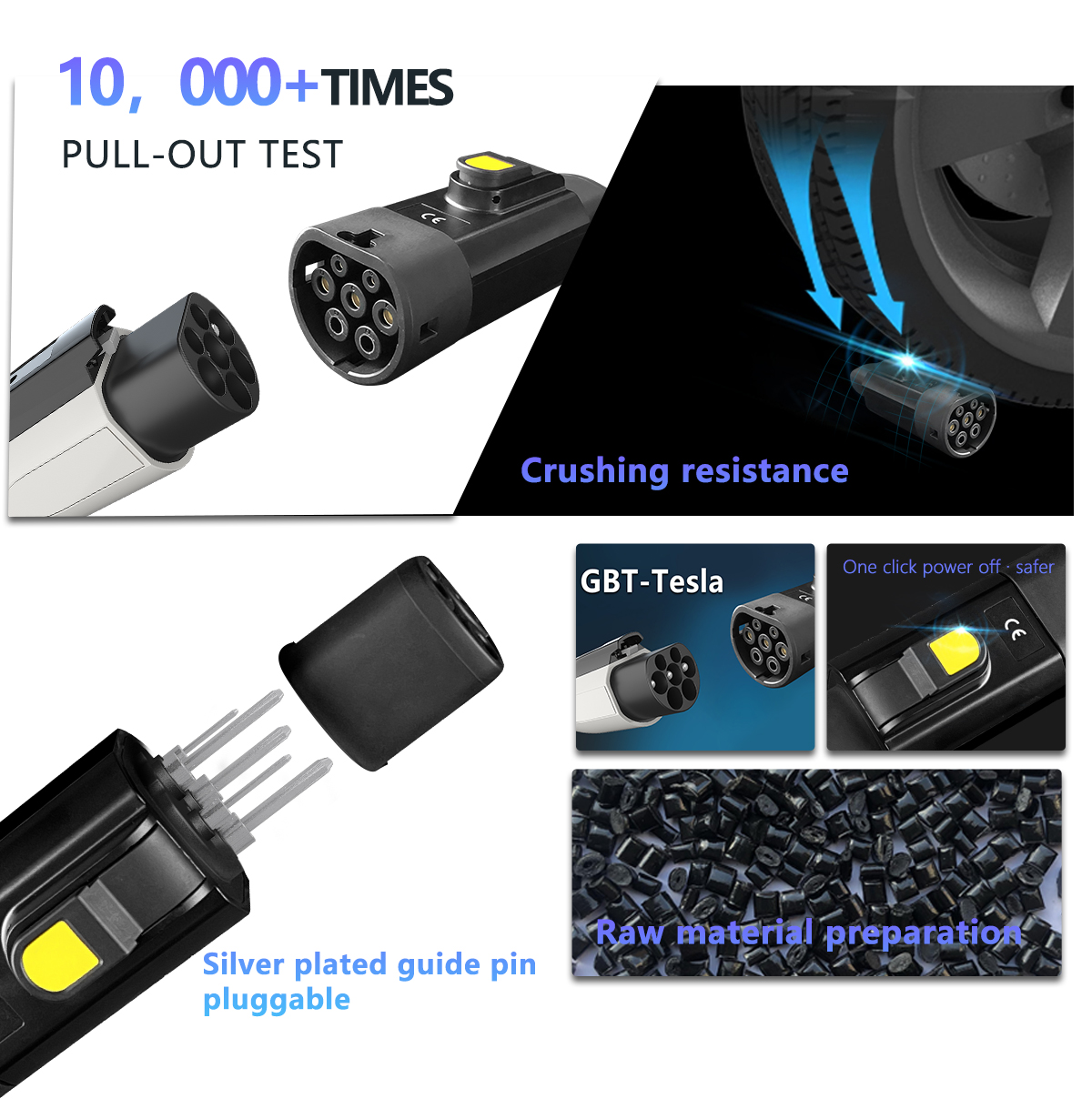 7kw 32A GBT to Tesla EV Charger Adapter 220V for Charging Electric Vehicles Black White Rated voltage 220V