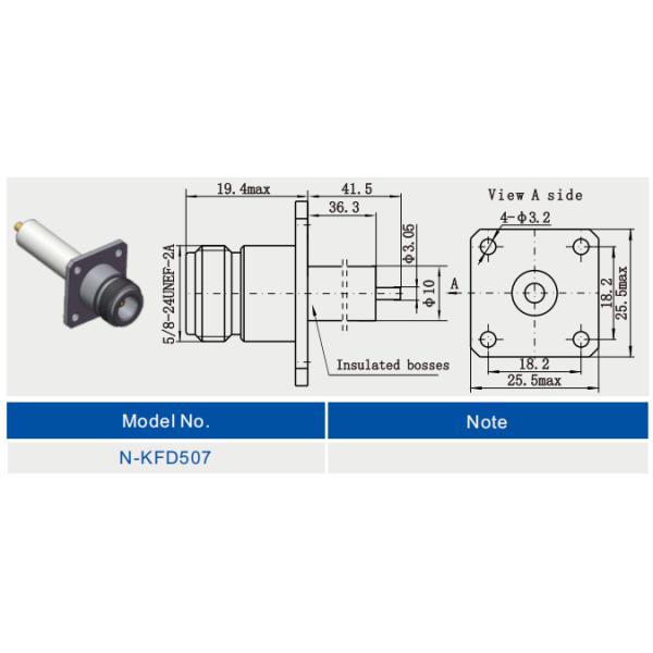 N Female RF Coaxial Connector 4-hole Flange with Long Microstrip