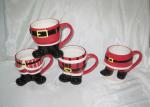 Hand Painted Santa Christmas Mugs , Santa Pants Mug Stoneware Dolomite