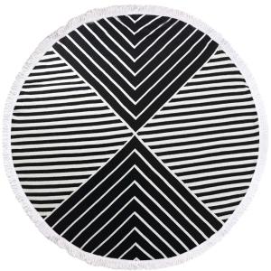 China Hot sell 100% Cotton Tassels Round Swimming Beach Towel Black White Stripe Circle Beach Towel factory