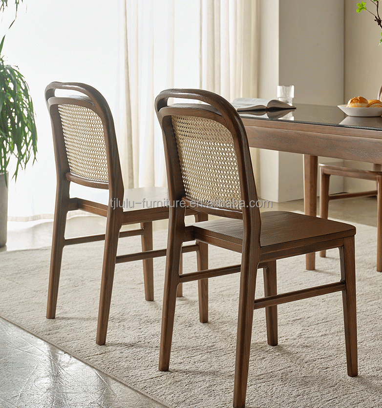 Living Room Furniture Finish Nitrolacquer Solid Wood Dining Chair for Rattan Leisure Design