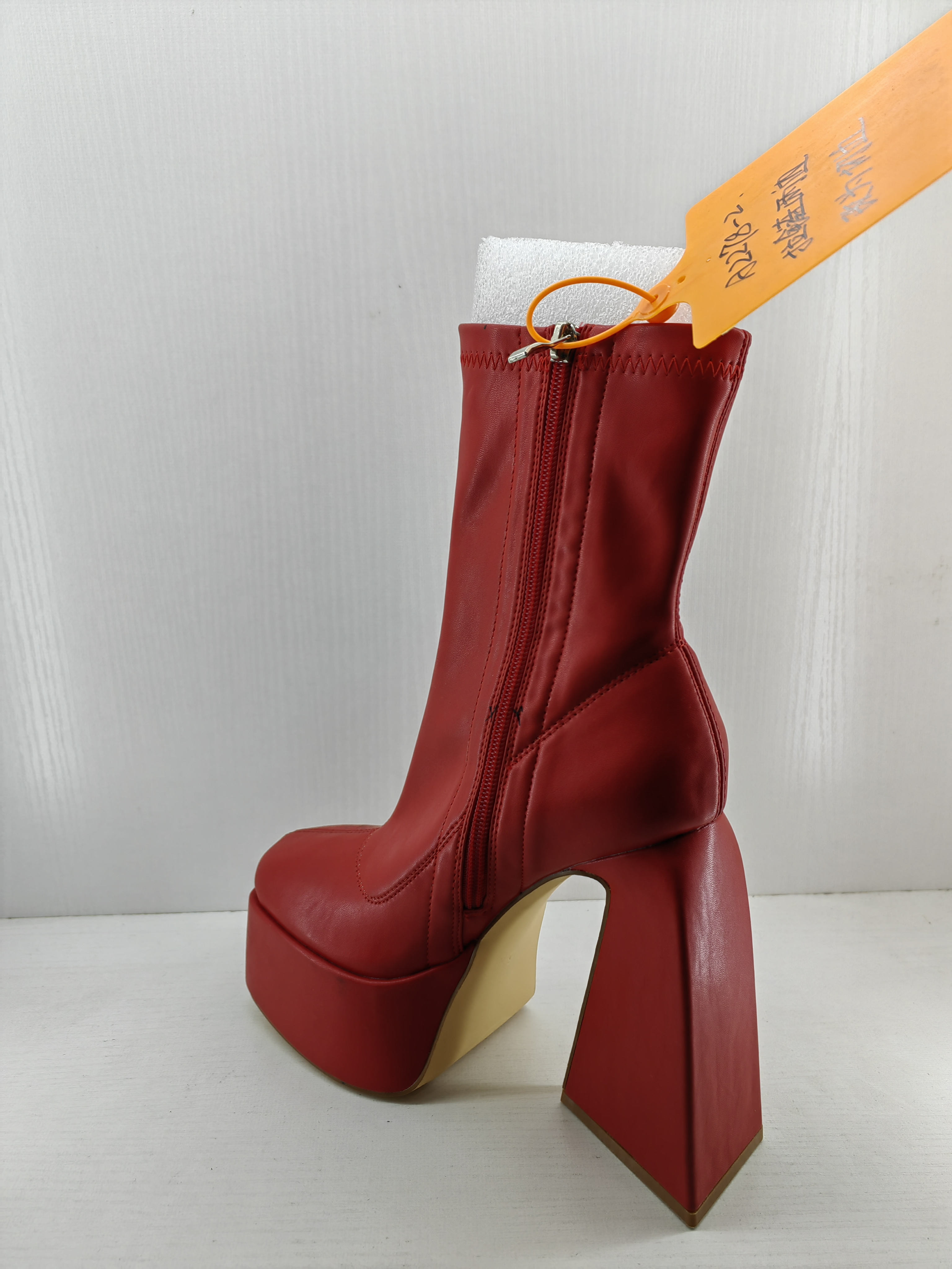 Red Leather Women Shoe Boots High Heel For Casual Occasion