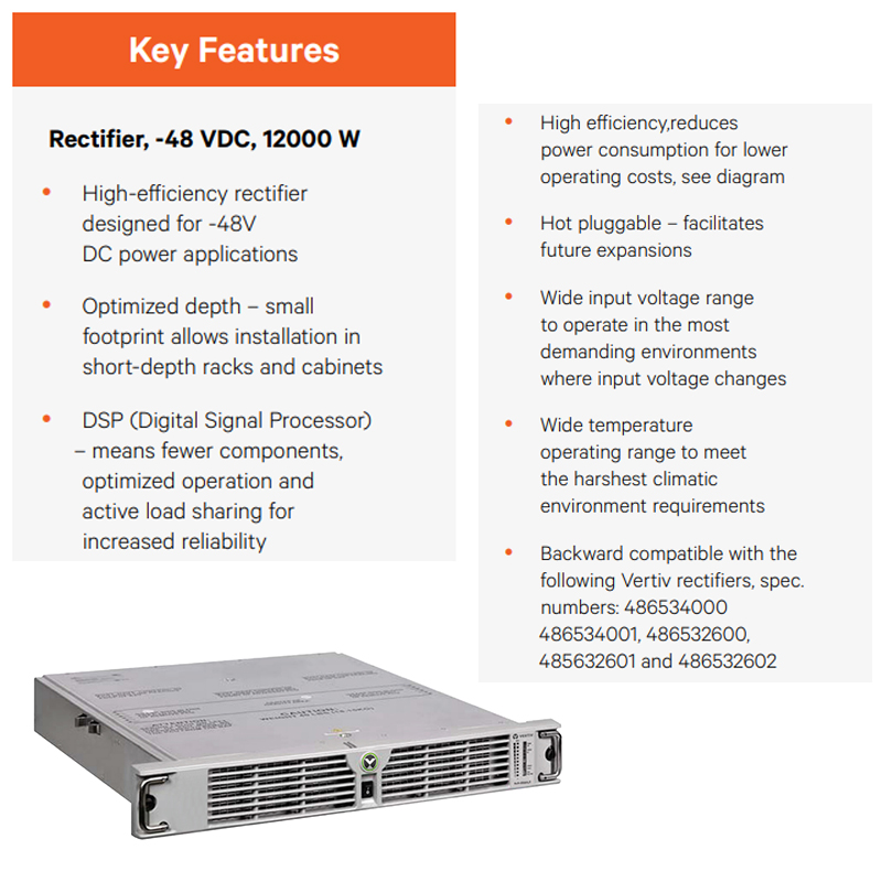 Switching Power Vertiv Rectifier Module High Efficiency ESure Rectifier R48-12000E