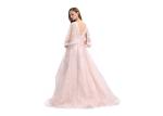 V Neck Pink Half Sleeve Prom Dress , Organza Evening Dresses With Sleeves