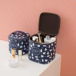 Metal Zipper PU Leather Cylinder Bucket Makeup Bag Case