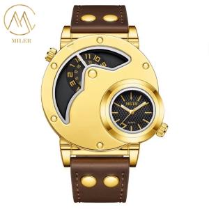 China Three Dial Colors Option Men Quartz Wrist Watch with Denim Leather Strap factory