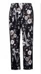 Flower Printed Ladies Slim Fit Trousers Women Long Straight Trouser With Elastic