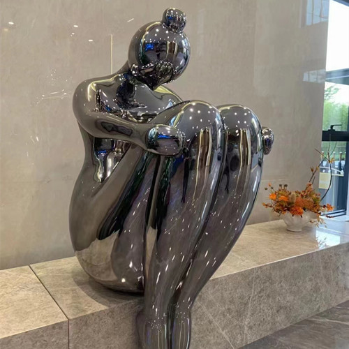 Decorative Metal Abstract Sitting Woman Human Figure Art Sculpture