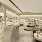 Luxury Customized Ladys Shoe Store Display Shelves Gondola Cashier Desk For