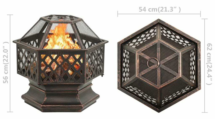 Hexagon Crossweave Steel Wood Burning Fire Pit Bowl for Outdoor Patio and Garden