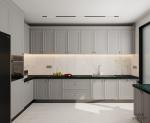 Timeless Stainless Steel Kitchen Cabinet With Dark Green Quartz Countertop And
