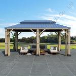 10x12 Patio Garden Metal Hardtop Roof Solid Wood Gazebo with Mosquito Netting