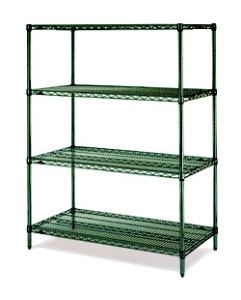 China 18”D Green Epoxy Commercial Wire Shelving Rack For High Moisture Wet Environment factory