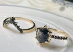 Hexagon Black Moissanite Engagement Ring , 0.78ct 19pcs Lab Created Moissanite
