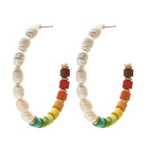 China Alloy Beads Enamel Hoop Earrings , Freshwater Pearls Hoop Beaded Earrings factory