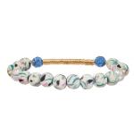 Zebra Stripe Silica Beads Gold Metal Bar Handmade Stretchy Bracelet Set Mulit