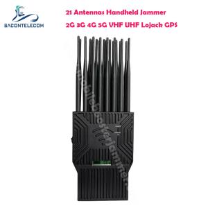 China WiFi Lojack Portable Signal Jammer 21 Antennas 21w 2G 3G 4G RC UHF VHF factory