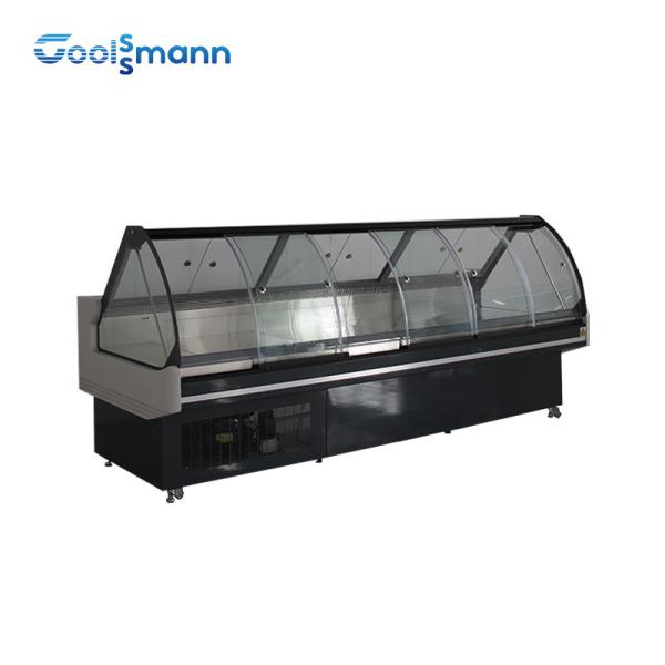 Curve Glass Refrigerated Meat Display Case 1200mm Height Butcher Shop Deli