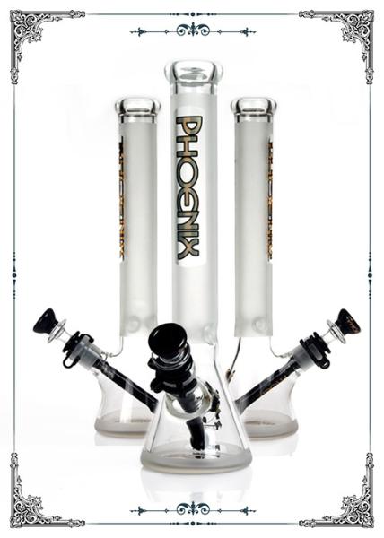 Clear Sandblasted Borosilicate Glass Bongs Black Bowl 7mm Thickness Beaker