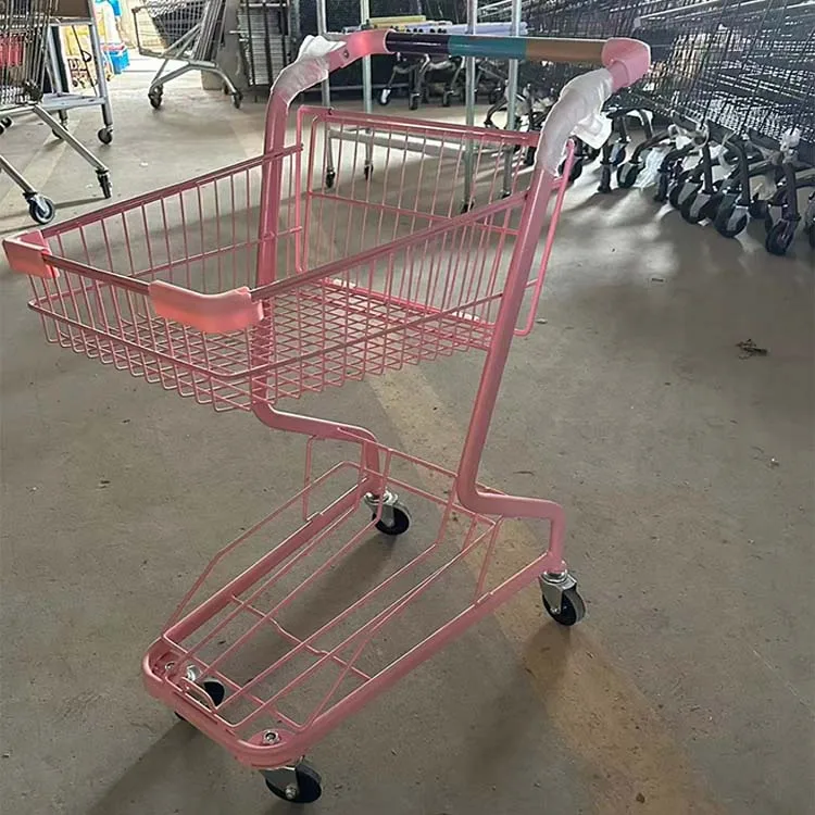 Pink Shopping Trolley Cart Single Layer Double Layer Shopping Cart