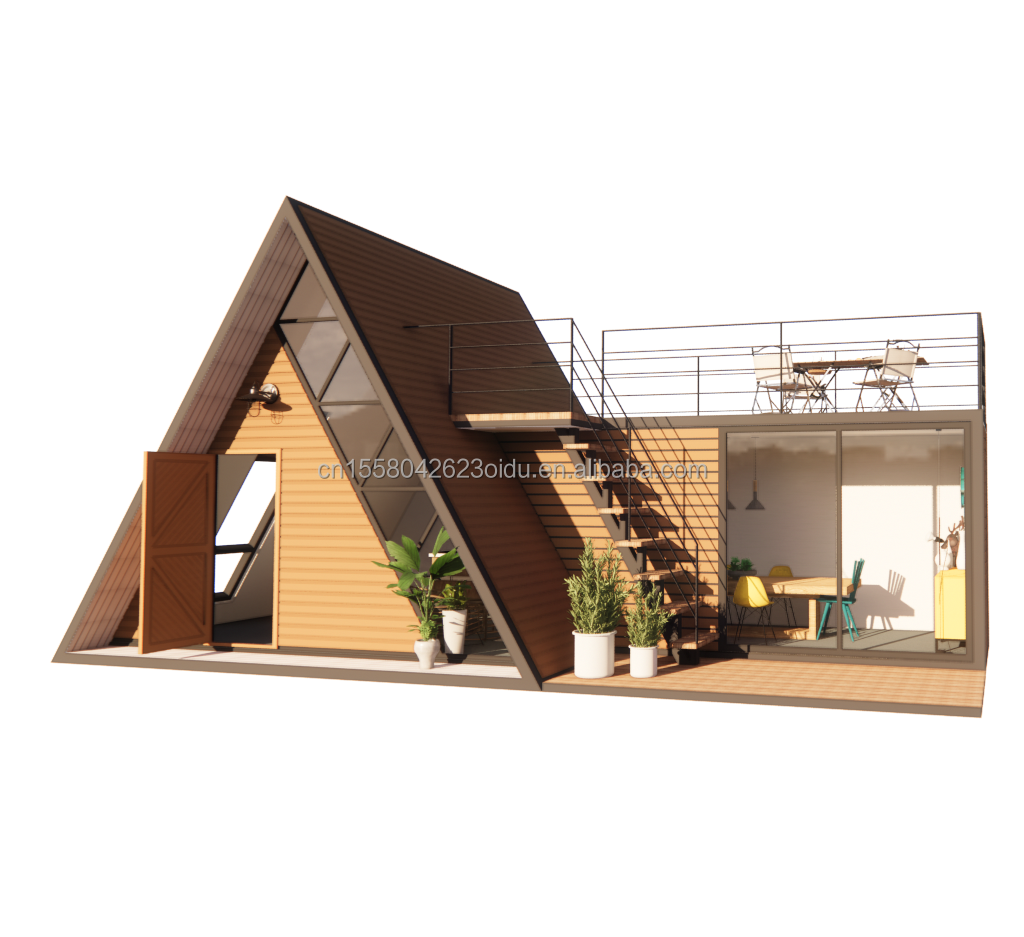Triangle House A Frame House Kit For Living With 50/75/100mm Wave Sandwich Panel Wall and Log
