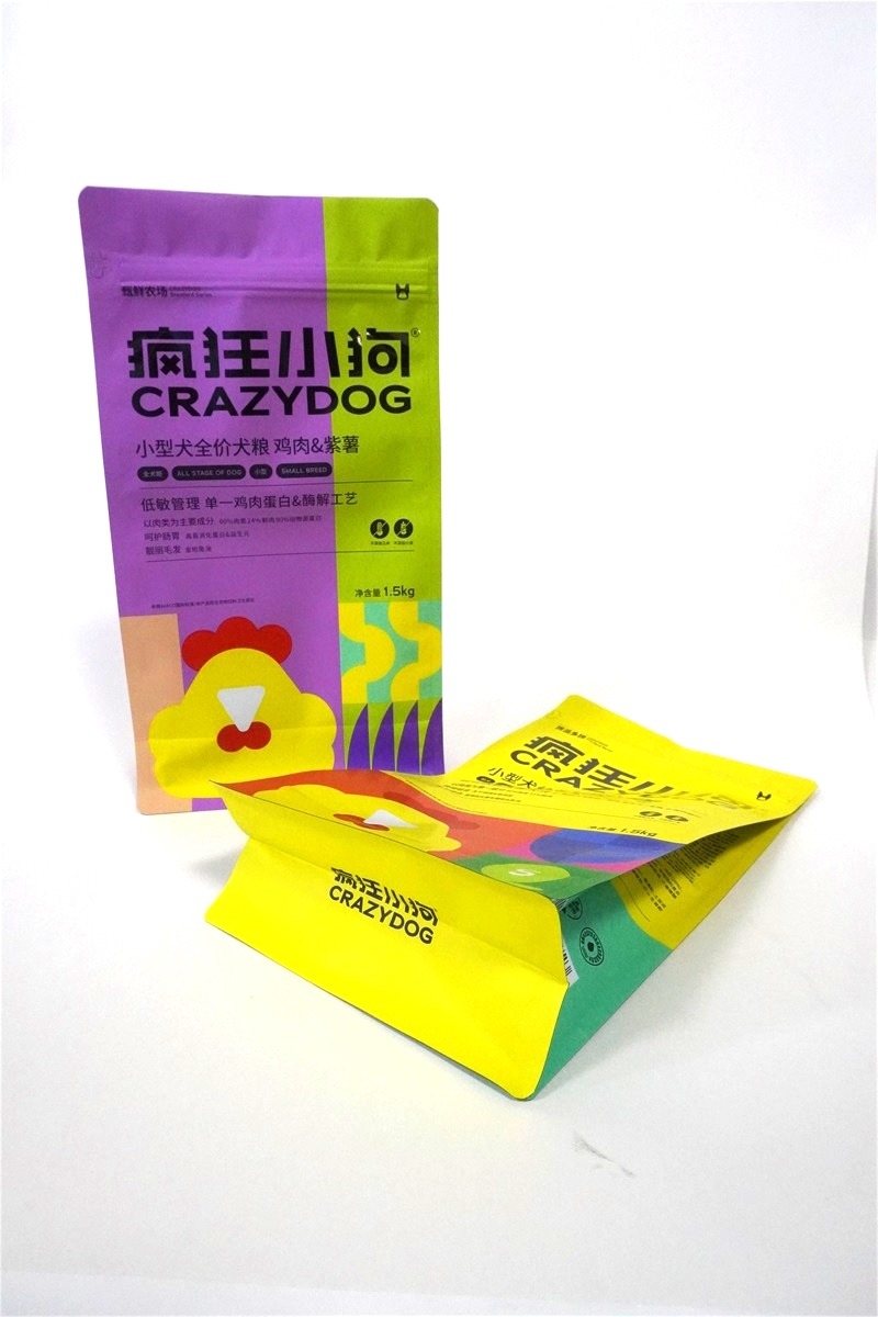 Safety Printed Flat Bottom Zipper Pouch Plastic Packaging Bags For Dog Food