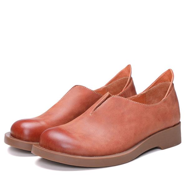 S047 About round toe women's shoes solid color polished top layer cowhide single