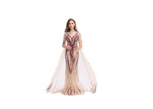 China Champagne Lace Beaded Middle Eastern Evening Dresses U - Neck Style factory
