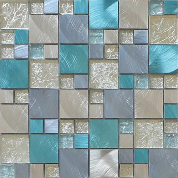 Silver leaf crystal glass mix metal mosaic puzzle pattern for interior