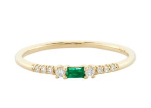 China 4×6mm Baguette Cut Emerald Ring , 14k Yellow Gold Emerald Ring Fashion Style factory