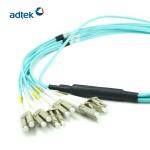 MTP to LC Multimode 50/125um Duplex Cable Aqua Fiber Optic Patch Cord OEM / ODM