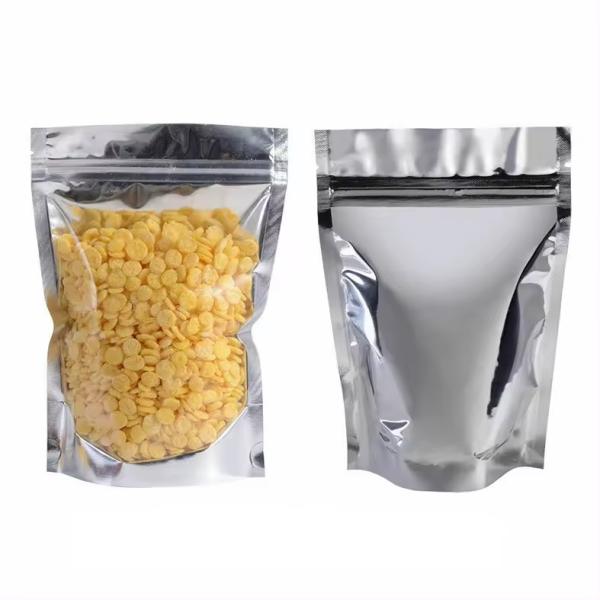 China Resealable Aluminum Foil Food Bag Storing Candy Cookies Nuts Tea Vertical Zipper Bag With Transparent Window factory