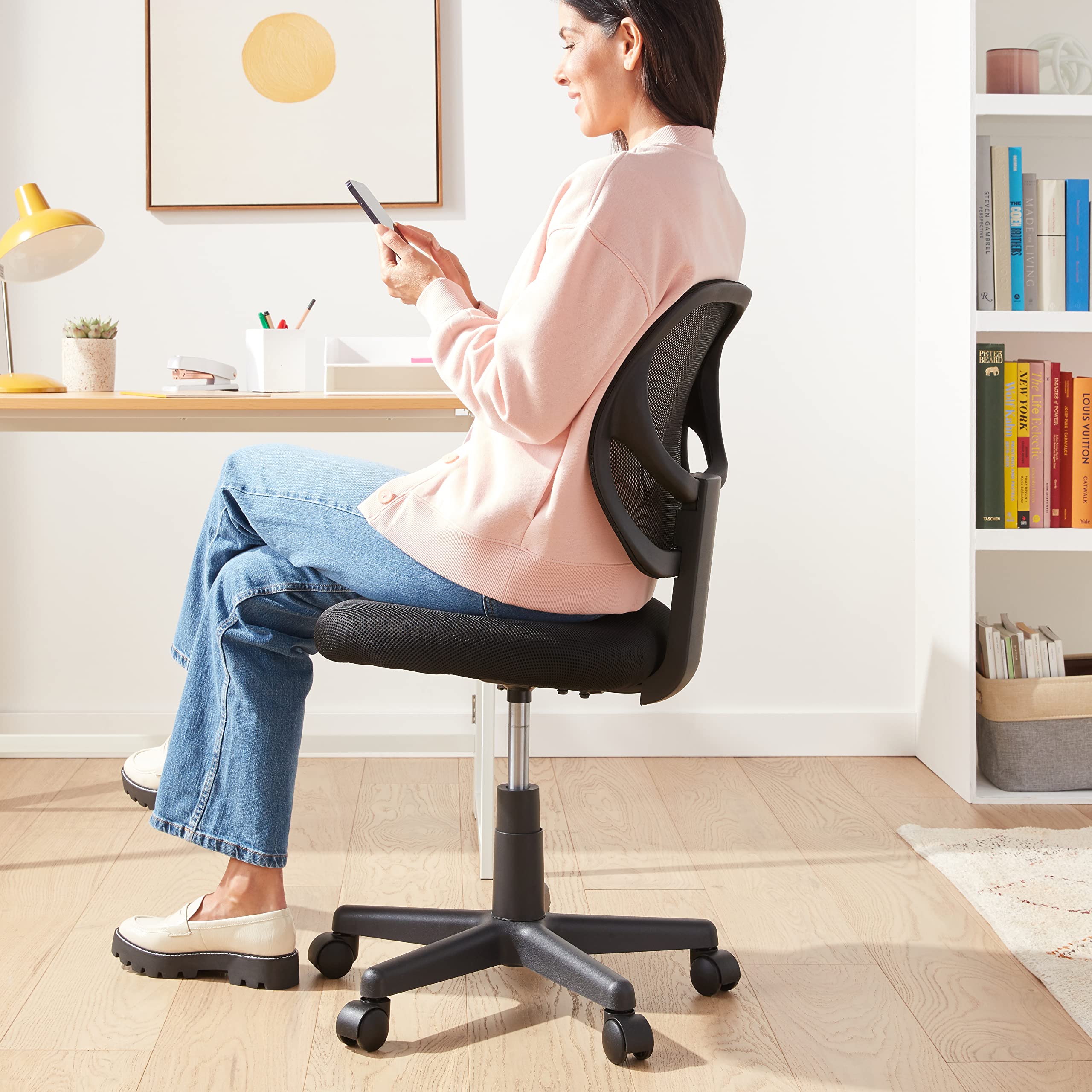 Low Back Computer Desk Chair with Rotating Feature Adjustable Height Mesh Upholstery