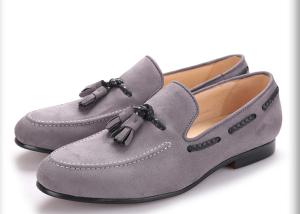 China Handmade Mens Black Velvet Shoes , Tassel British Style Grey Casual Dress Shoes factory