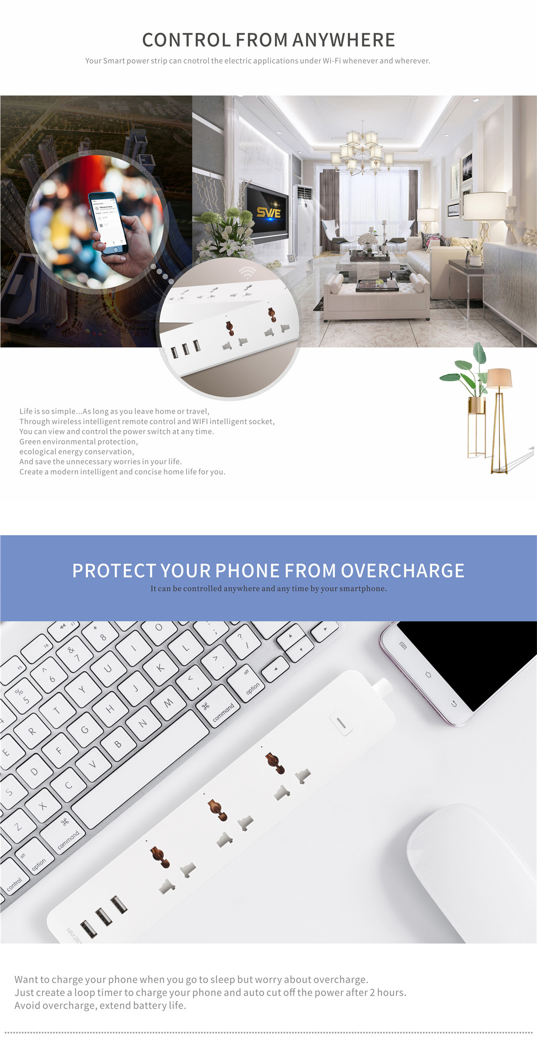 4 Way Multifunctional 10A Smart Wi-Fi Power Strip Sub-control Function