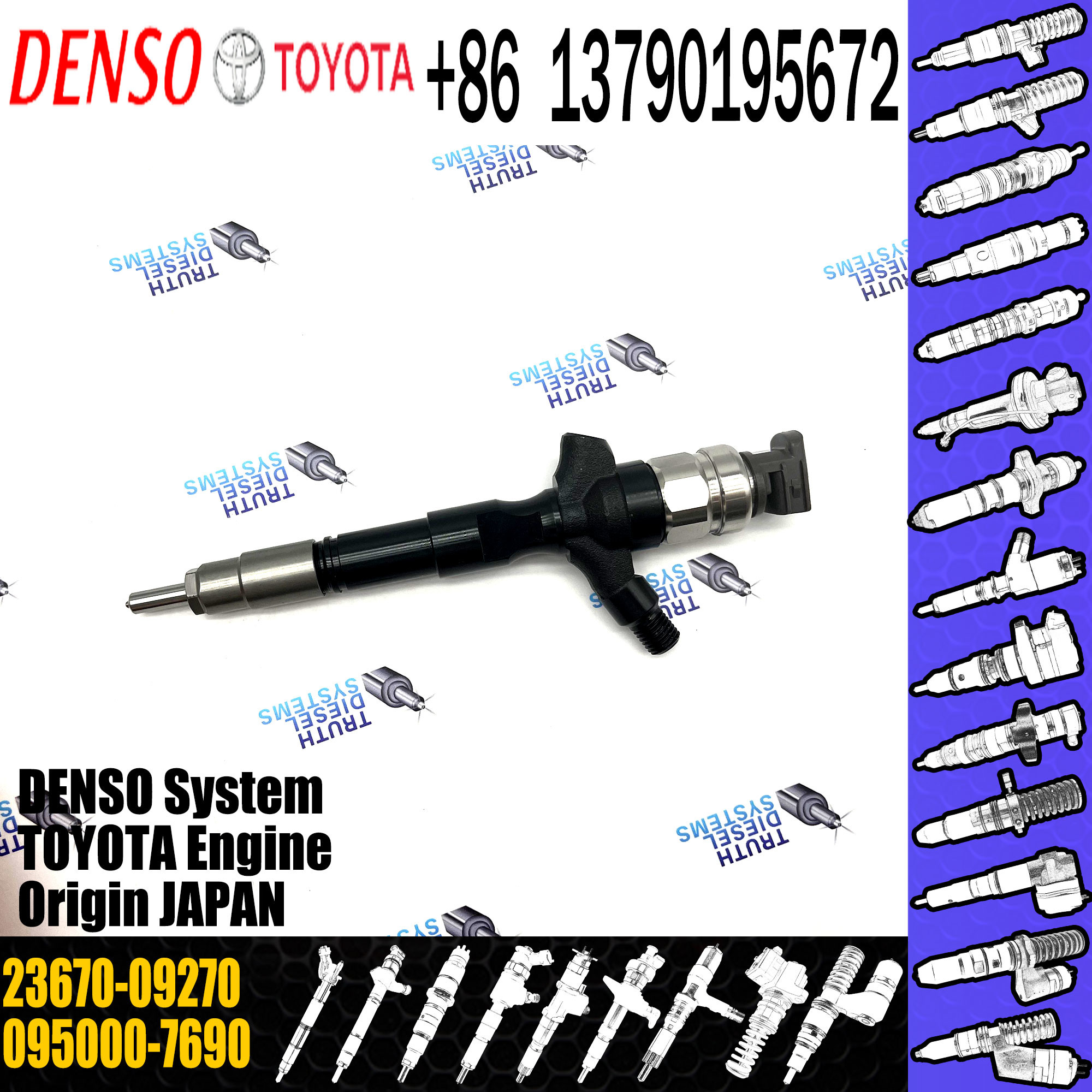 Injector 095000-7690 Common Rail injector sprayer 23670-09270 For Toyota 1AD-FTV 2AD-FTV