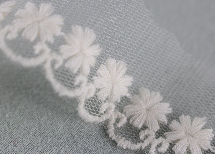 French Floral Embroidered Cotton Mesh Lace Trims Soft Handing For Child Dresses
