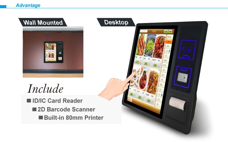Windows Operation System Queue Management System Kiosk for Advertising in Restaurants