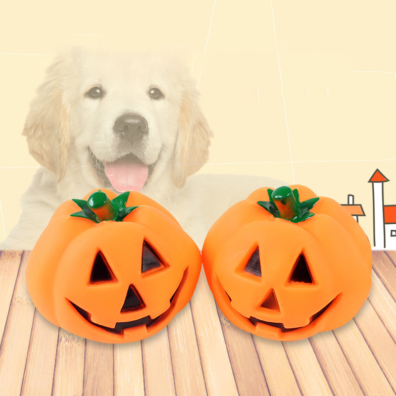 Halloween Pumpkin Pet Squeak Toys Dogs Interactive Rubber Chew Toy Ethylene Interactive