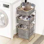 3 Tiers Japanese Bathroom Organizer Storage Rack With Woven Baskets