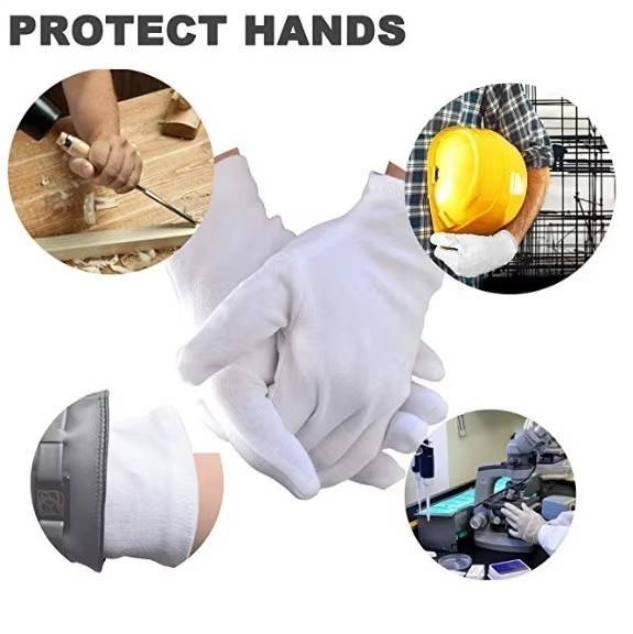 Wholesale Industrial Usework White Cotton Working Gloves For Packaging Anti Fingerprint Gloves Safety Gloves