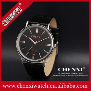 China 2015 New Fashion Rose Gold Watch Black White Brown Unisex Leather Watches Stainless Steel Quartz Leather Watches factory