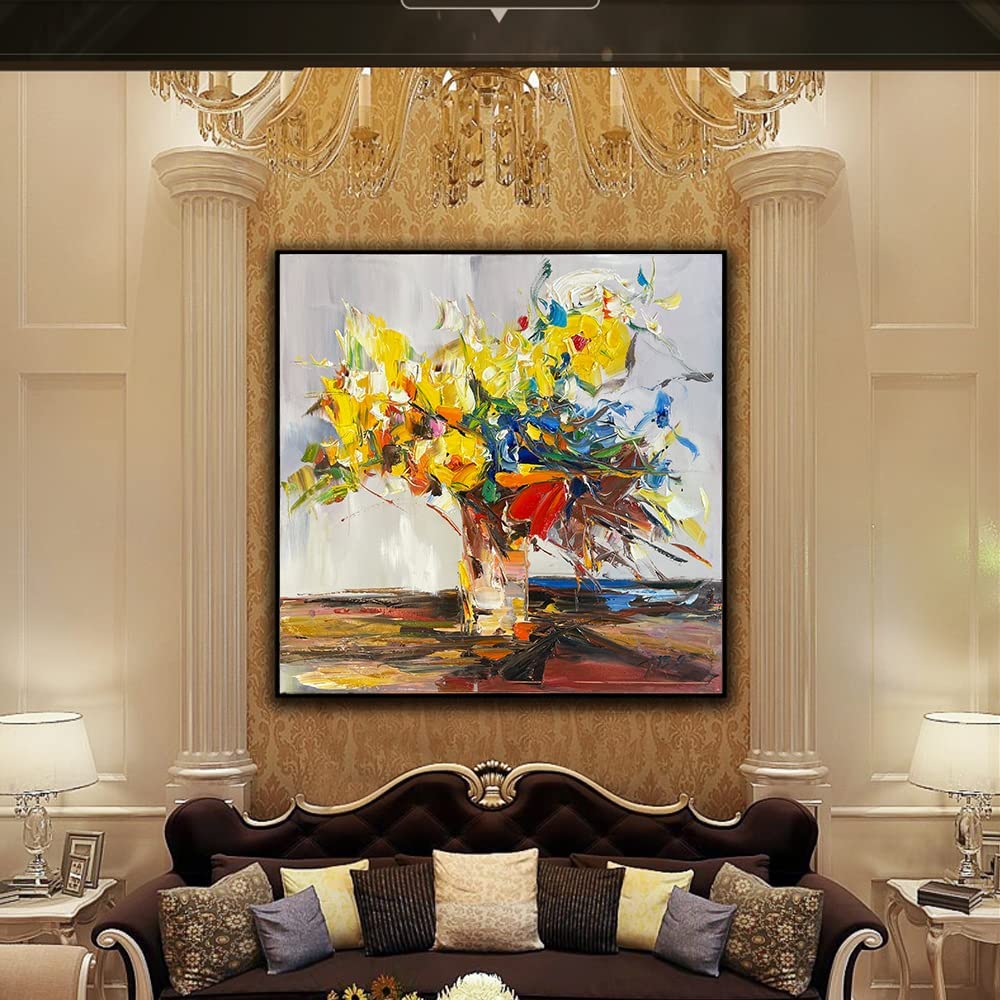 Customized Abstract Impression Colorful Flower Canvas Wall Art Knife Oil Painting Modern Textured 6 Color Print Method