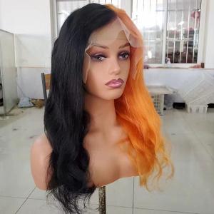 China Black Ginger Long Human Hair Lace Wig Water Wave Body 13x4 Frontal factory