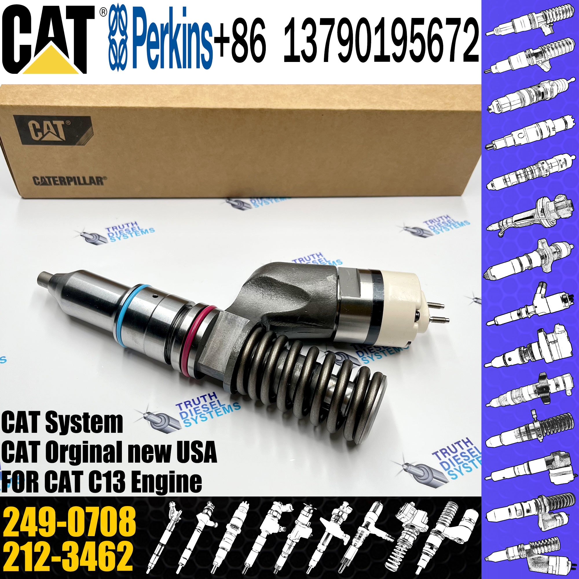 Common Rail Diesel fuel Injector 10R2977 10R-2977 2490708 249-0708 for caterpillar cat c13