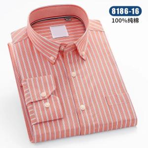 China New Men′s Oxford Textile Shirt Pure Cotton Spring and Autumn Long-Sleeved Youth Shirt Cotton Pocket Stripe Wholesale factory