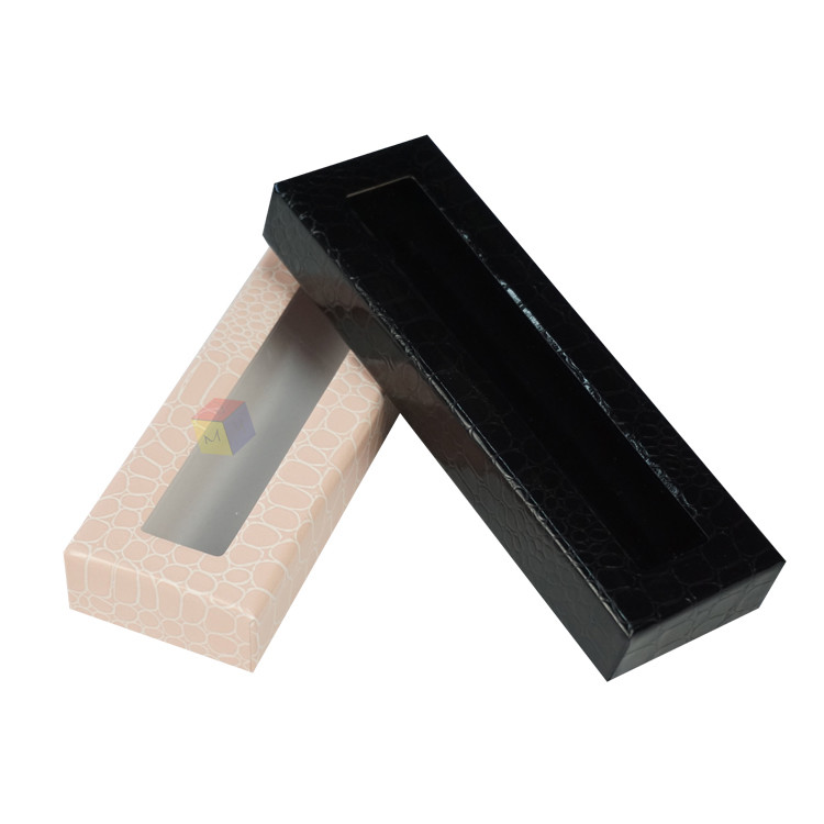 Luxury Custom Black Rigid Cardboard Paper Gift Pens Box Packaging With Flock Blister Tray