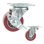 1.5" Rigid Plate Red PU Light Duty Casters For Bed Drawers