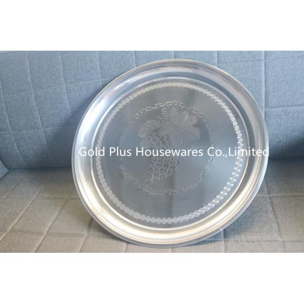 45cm Silver Stainless Steel Round Tray For Wedding Checkered Metal Food Platter Plate