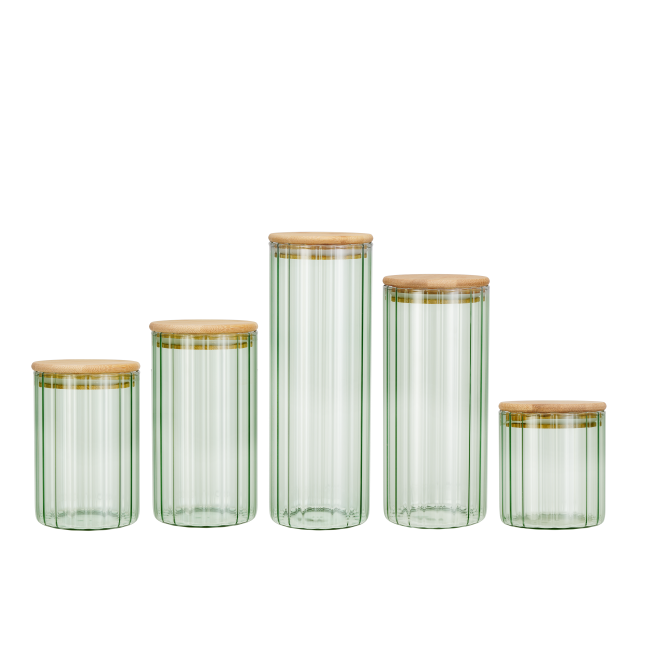 Borosilicate Glass Canister with Bamboo Lid Color Sprayed Stripe Design